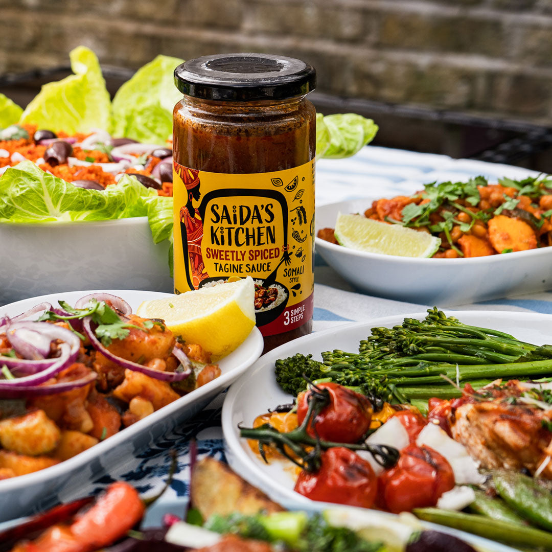 Somali style jar beside grilled fish and salads