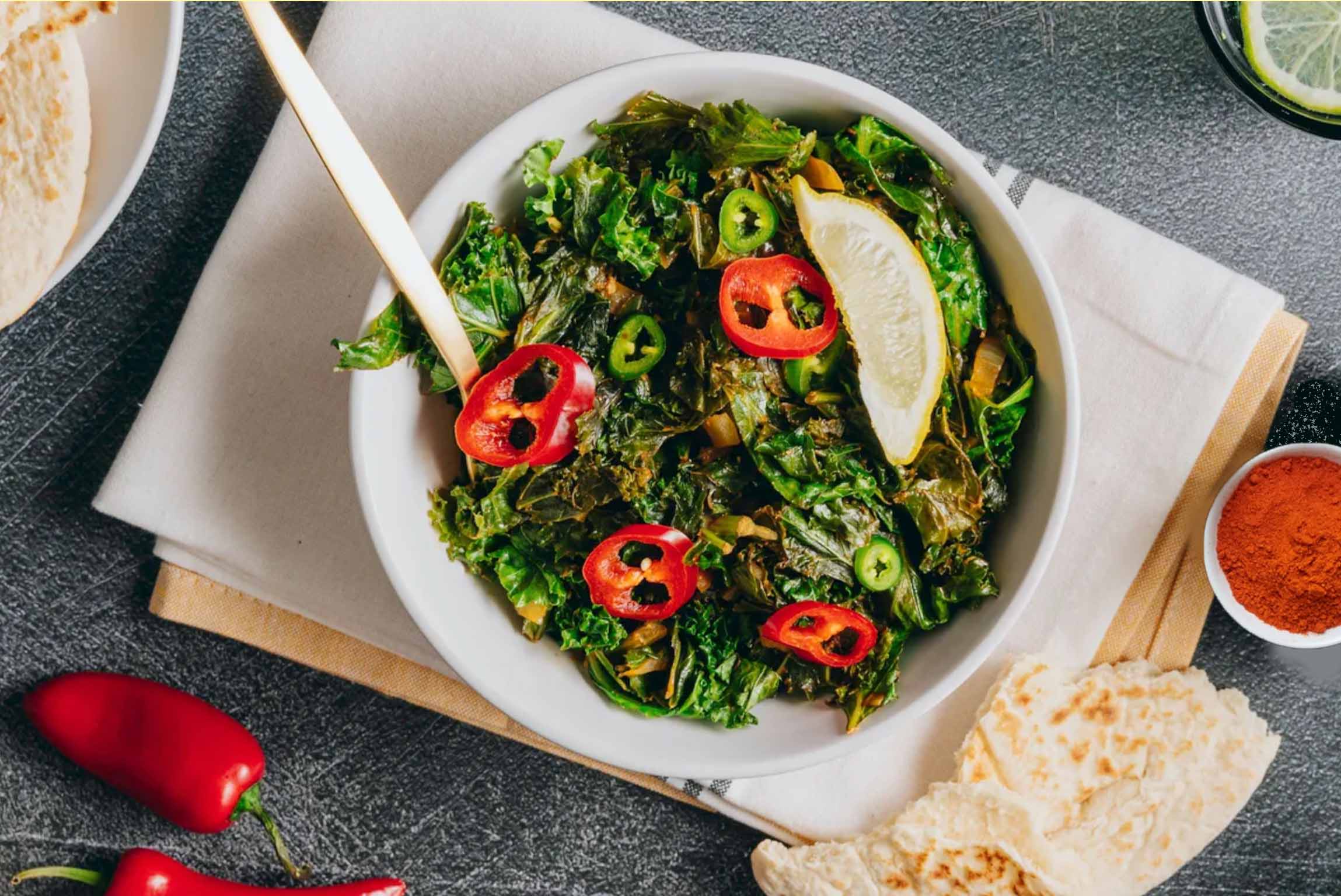 Berbere kale hotpot with flatbread
